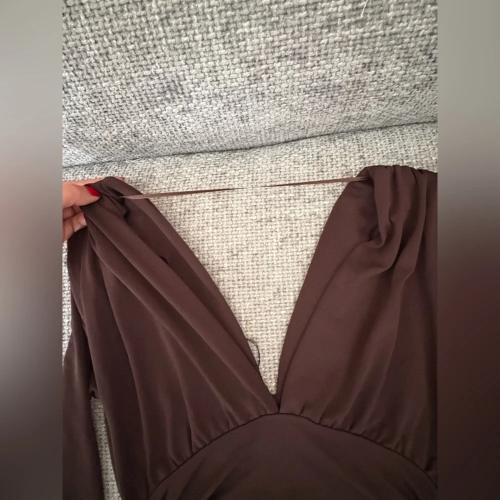 BNWT Zara Chocolate Long Dress with Shoulder Pads – Size M - Picture 10 of 16